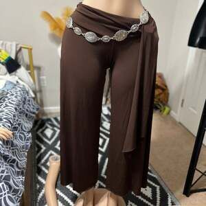 Criss Cross Lace Up Side Flare Pants, Fold Over Palazzo Pants